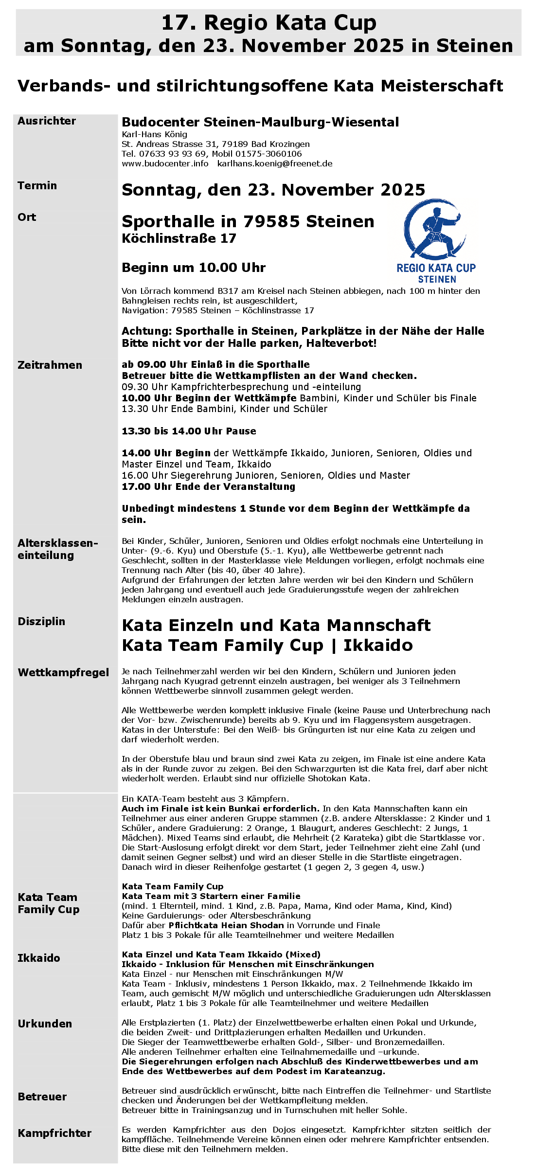 Ausschreibung 17 RegioKataCup Steinen 23 11 2025